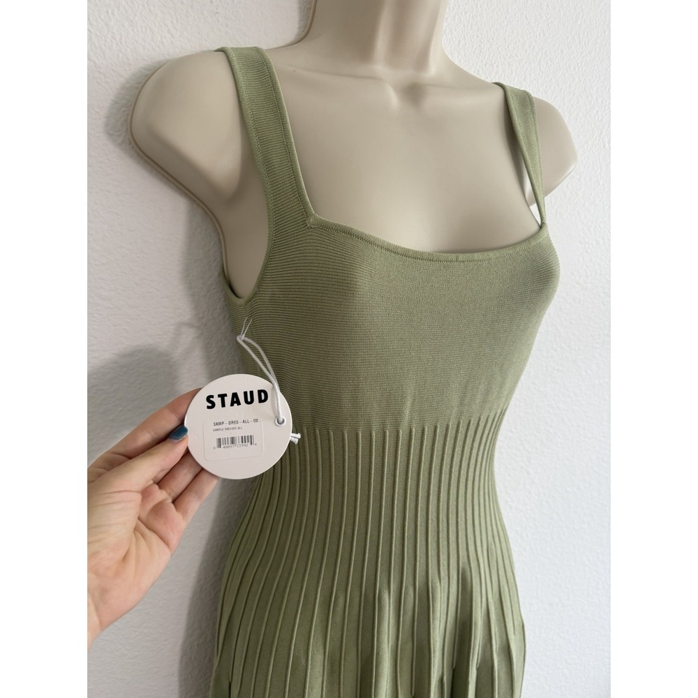 Staud Ellison Dress NWT Sz S Midi Green Ombre Knit Scoop Neck A-Line Cocktail - Picture 8 of 10